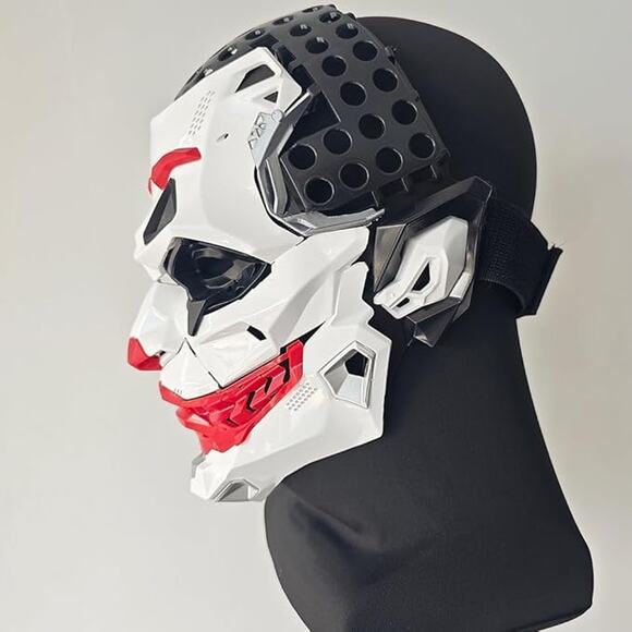 Men's Clown Mask Unisex One Size White Red Futuristic Cosplay Accessory - Picture 4 of 6